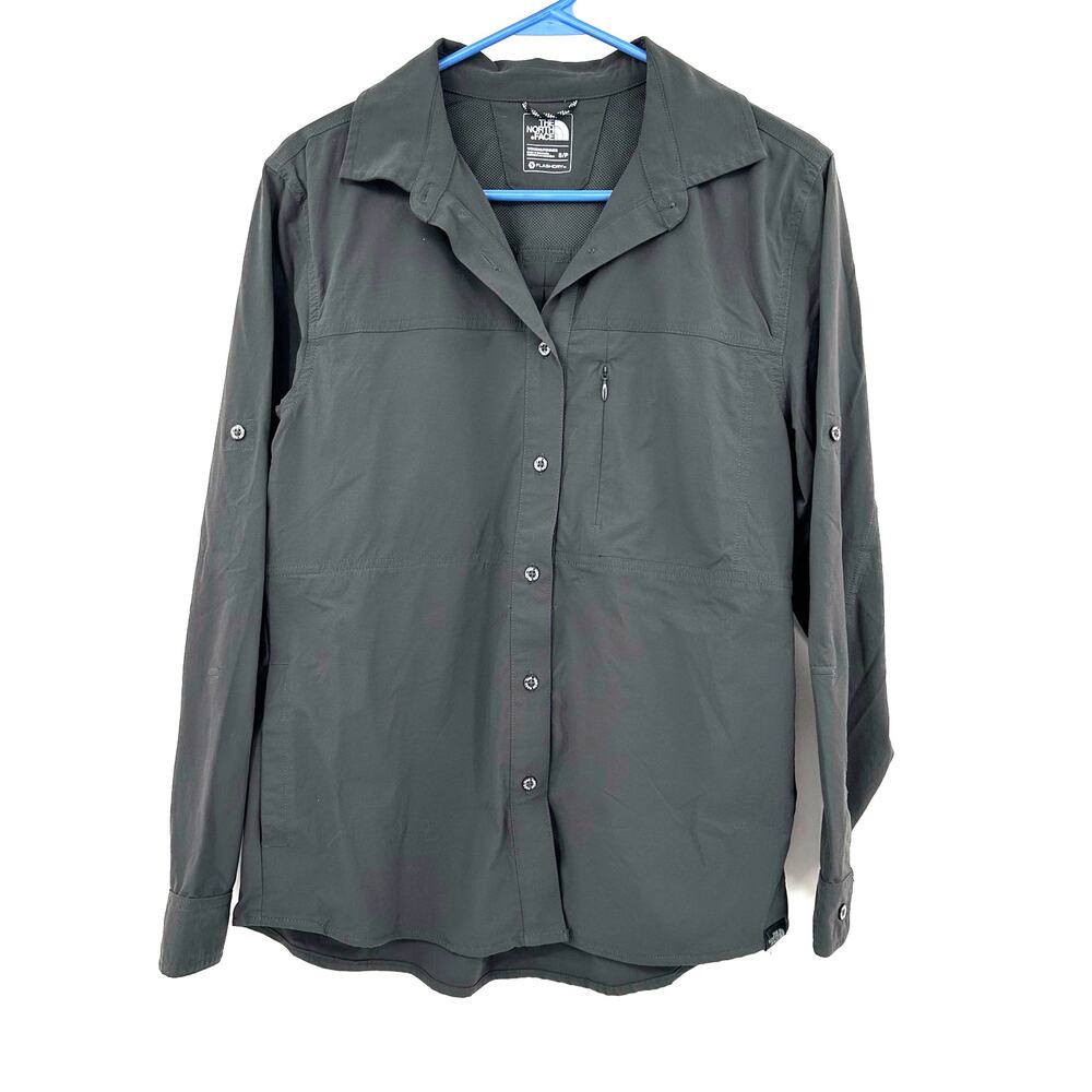 The North Face Size Small Long Sleeve Button Down Shirt Gray Nylon‎ Vented Top